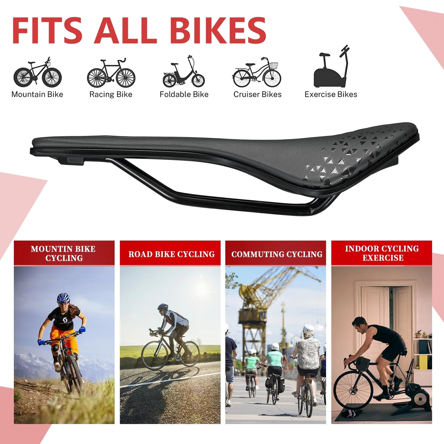 Comfort Road Bike Saddle for Men and Women, Waterproof & Shock Absorbing - NEW!