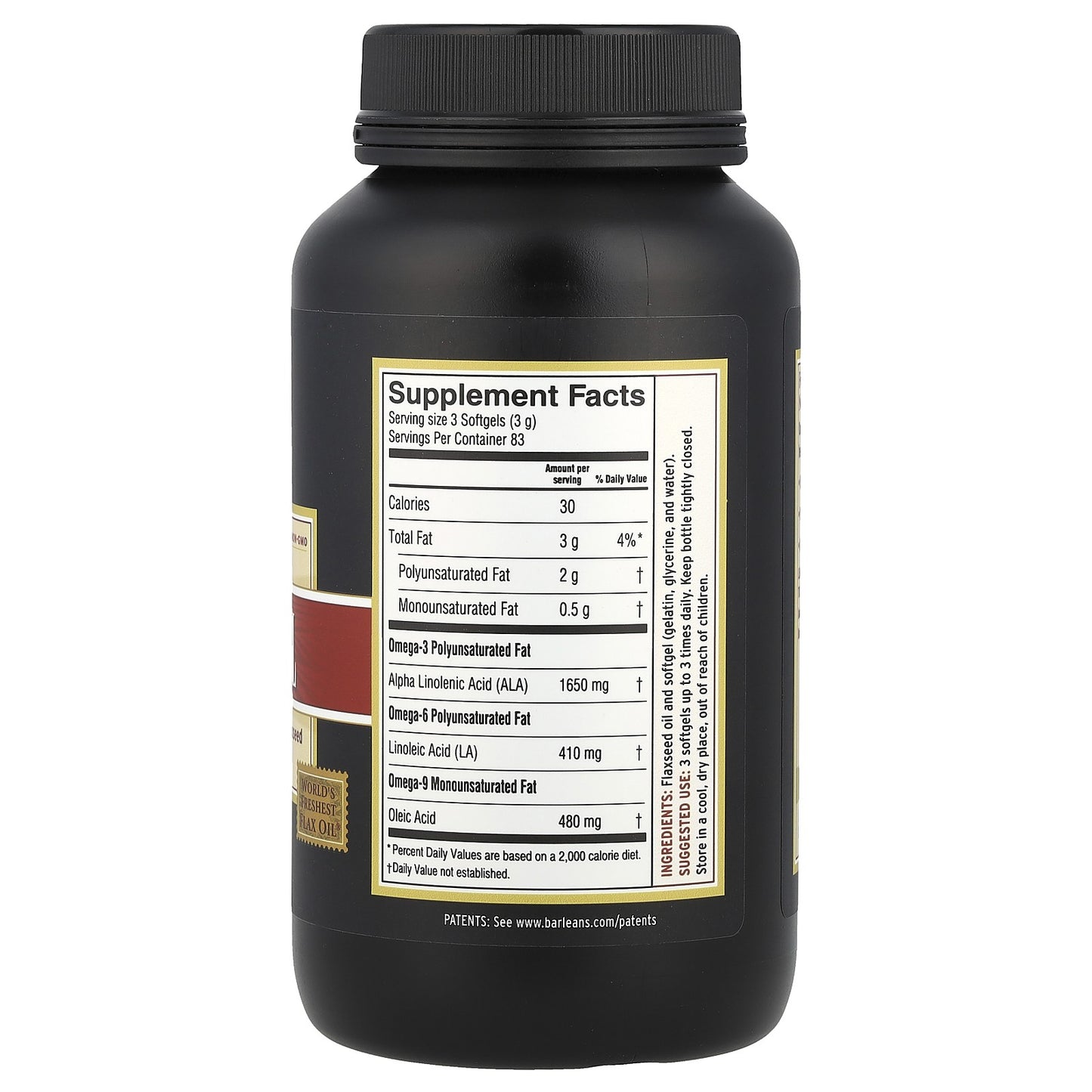 Barlean's Fresh Flax Oil 250 Softgels Non-GMO Gluten-Free Omega-3 Supplement - NEW!