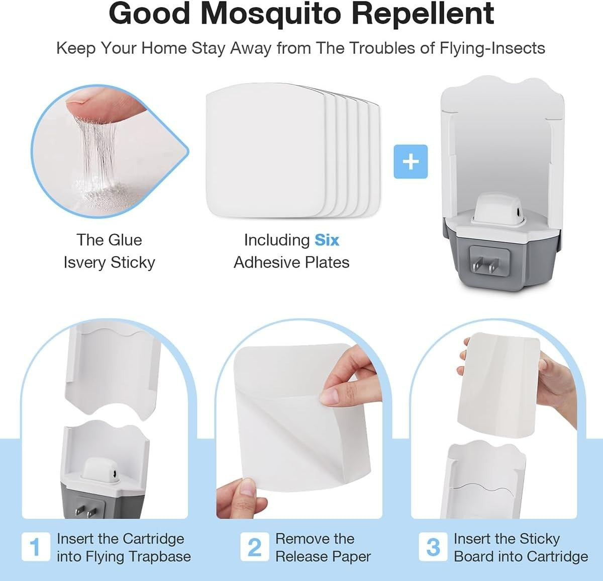 Indoor Fly Trap - 2 Plug-in Catchers with 6 Glue Card Refills, Fruit Fly Control - NEW!
