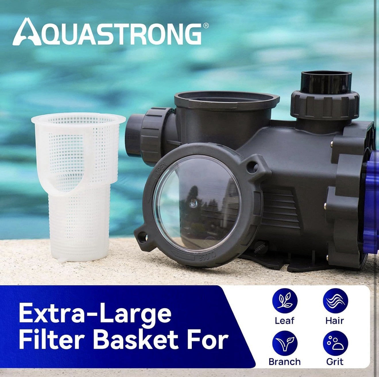 AQUASTRONG 2 HP In/Above Ground Single Speed Pool Pump, 8917 GPH High Flow - NEW!