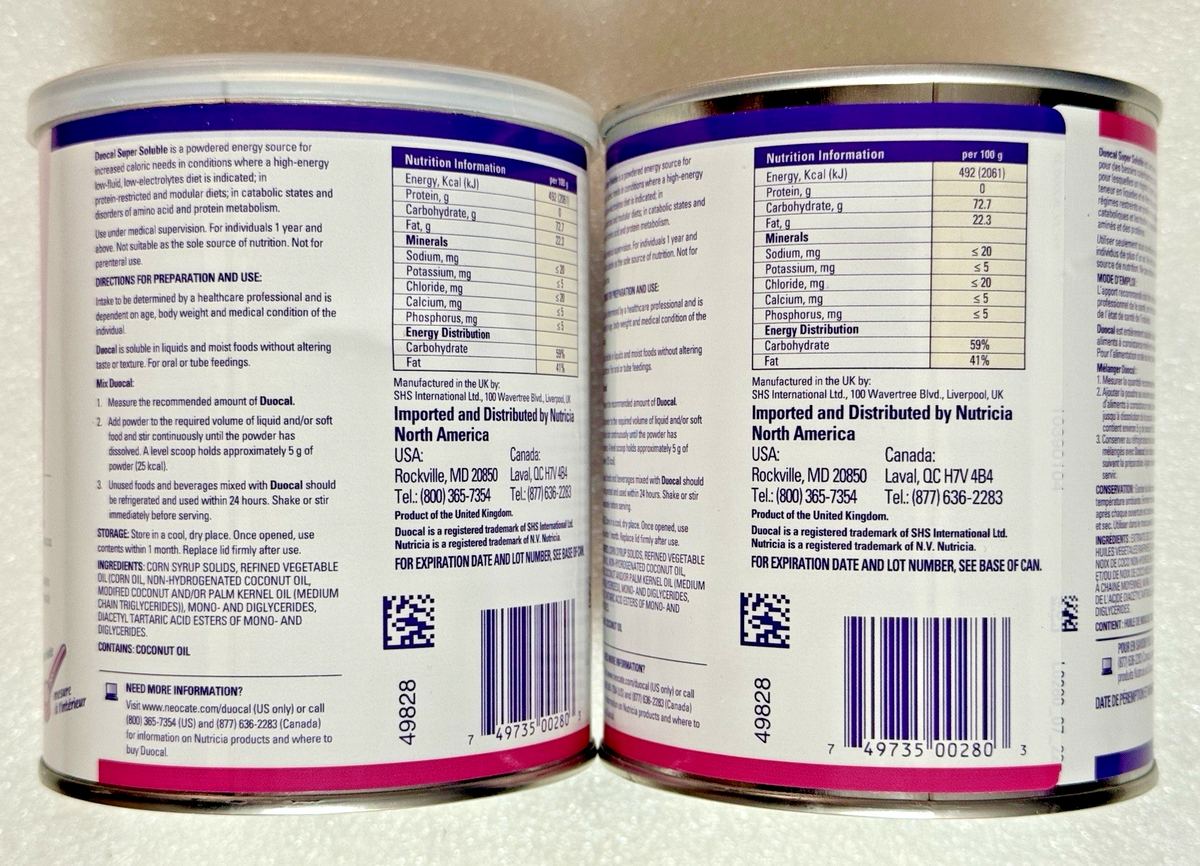 NUTRICIA Duocal Super Soluble Powdered Energy - 2 Cans 14.1 Oz, Exp 2028 - NEW!