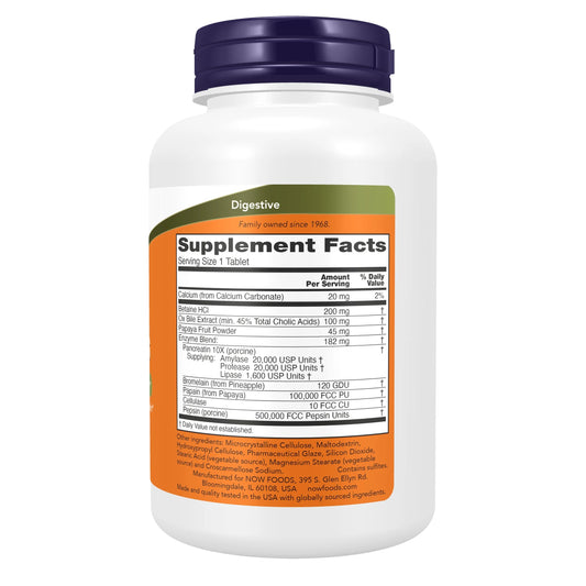 NOW Supplements Super Enzymes w/ Bromelain, Ox Bile, 180 tablets, Exp. 12/26