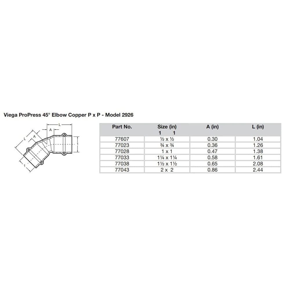 Viega ProPress 1-1/2 Inch 45° Elbow Fitting #77038 for Plumbing! - New!