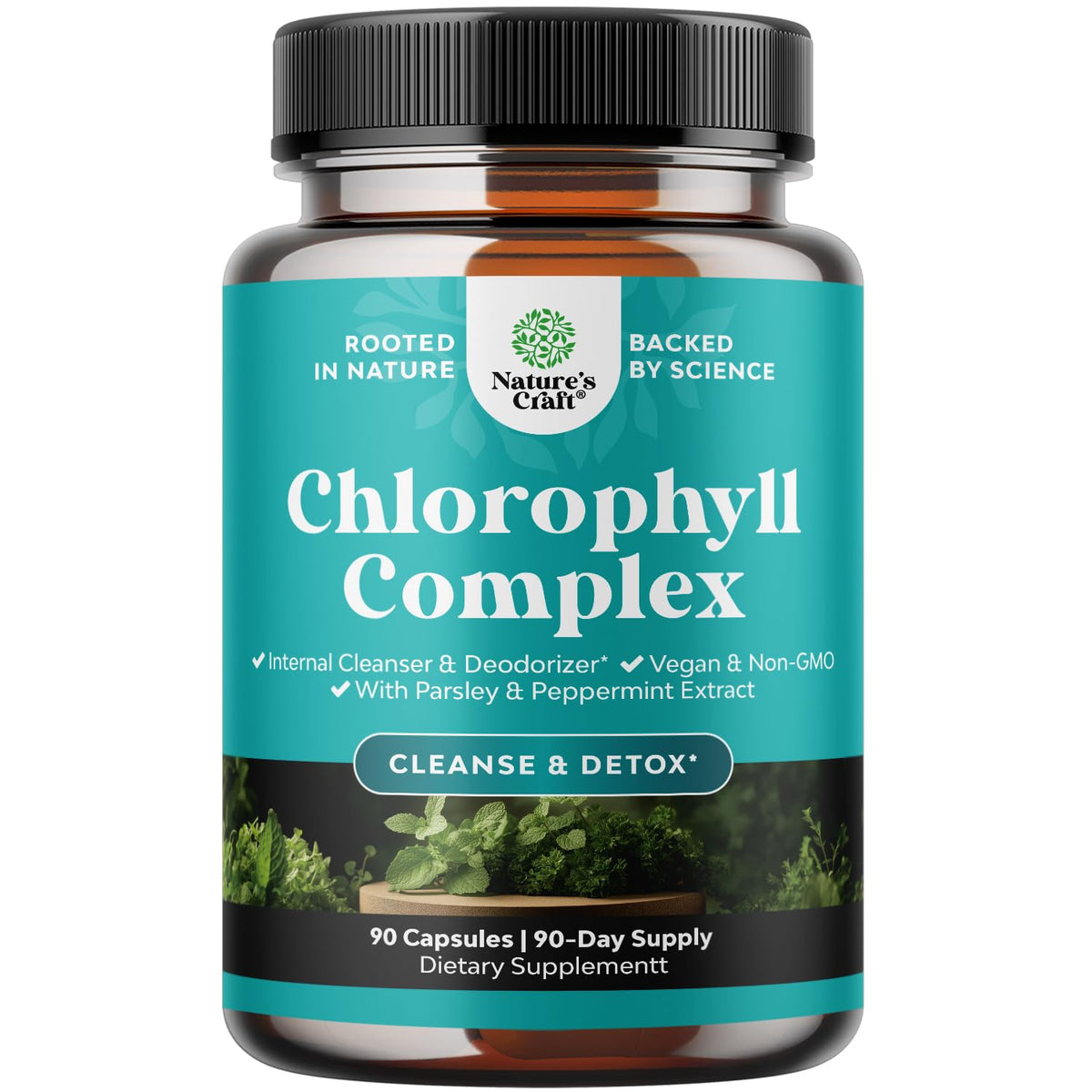 Nature's Craft Chlorophyll Complex Capsules Internal Deodorizer 90 Count - exp08/28
