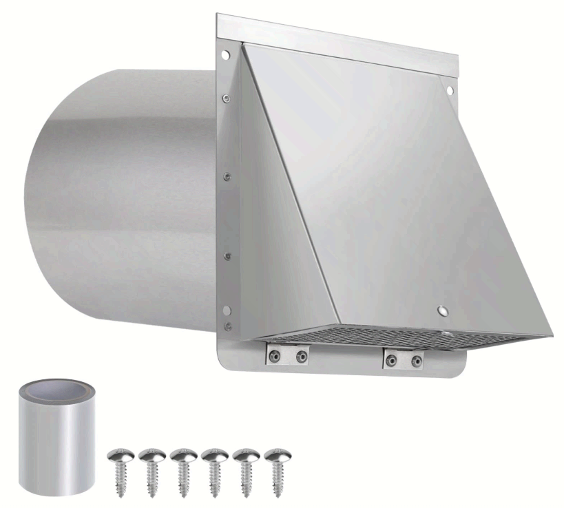8 Inch Stainless Steel Wall Vent Hood with Screen & Damper for Exhaust Air - NEW!