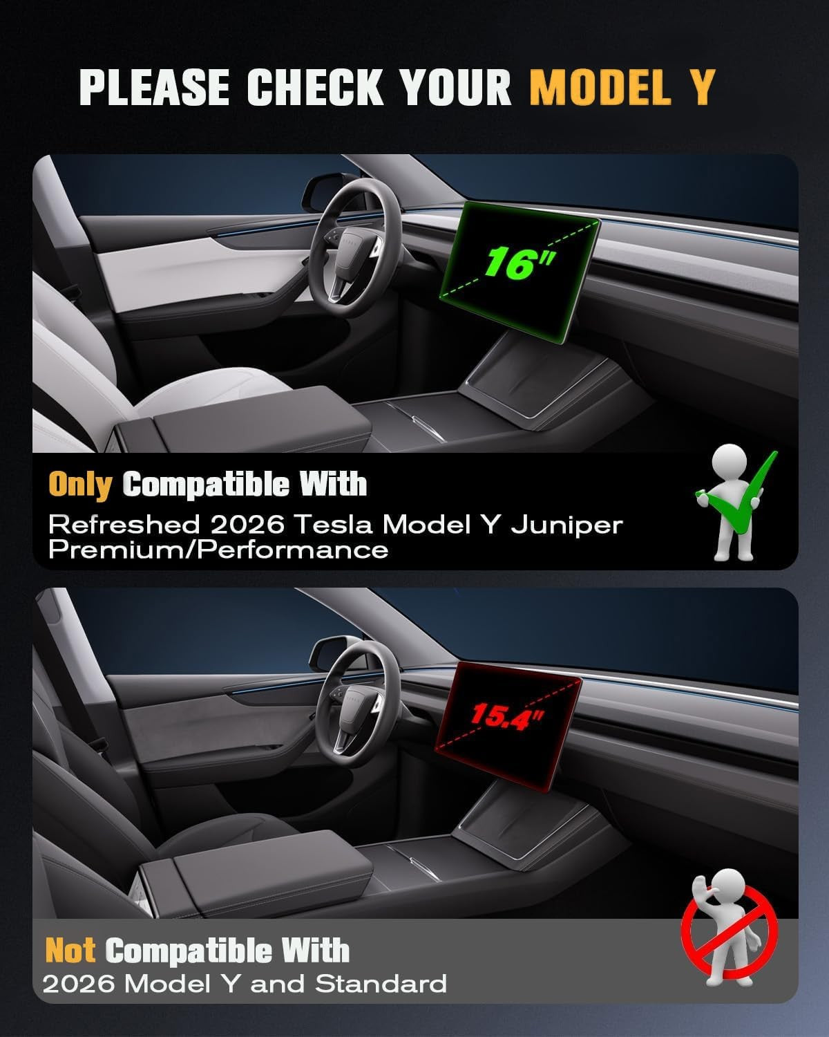 2-Pack Tesla Model Y Juniper 2026 Screen Protector 16" + 8" Tempered Glass - NEW!