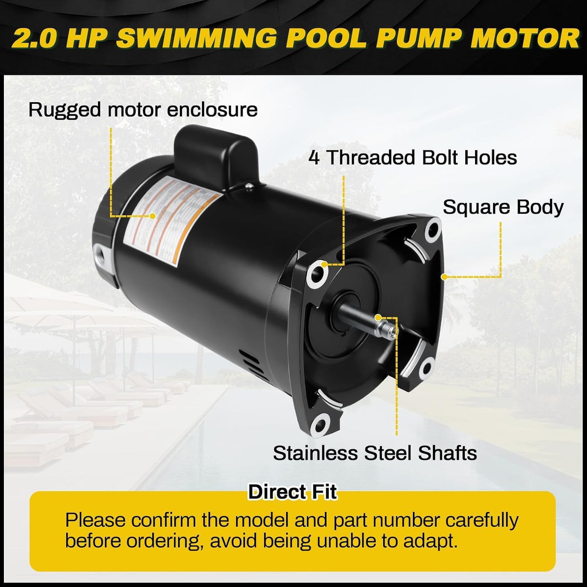 FOREBEN 2 HP Pool Pump Motor B2855 B855 230V for Pentair Sta-Rite Pumps - BRAND NEW!