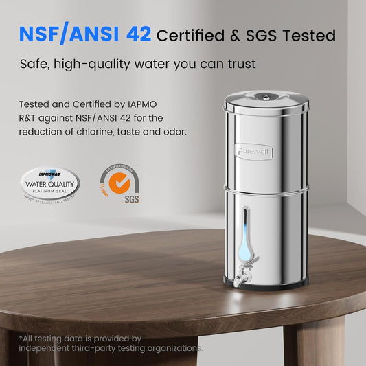 Purewell 0 TDS, 7-Stage, Gravity Water Filter System w/ Water Level Window, New!