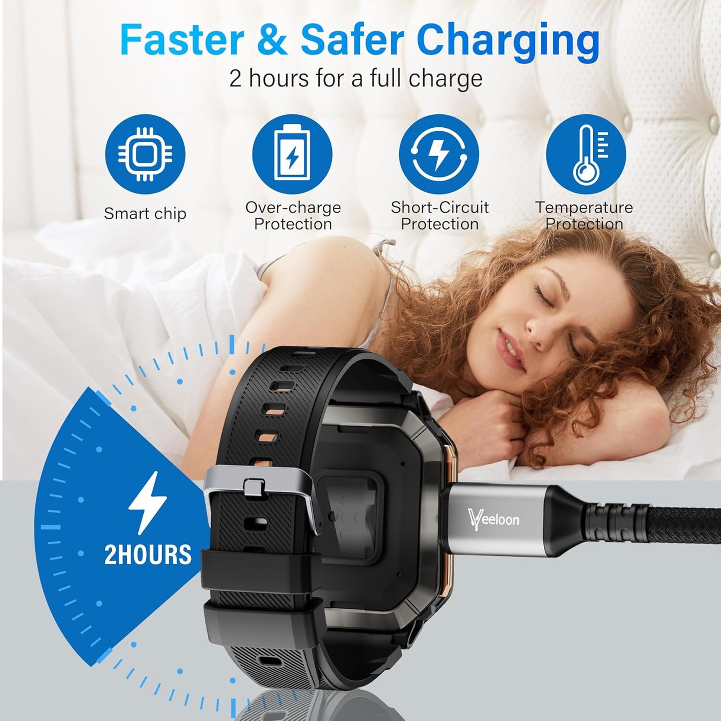 Veeloon USB-A Braided Charge Cable for Garmin Watch Forerunner & More, 2 Pack!