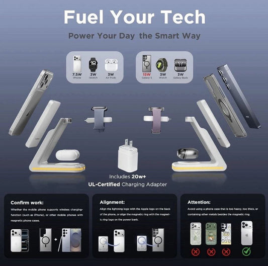 YouthMemory 5 in 1 Wireless Magnetic Charging Station for Apple & Samsung, New!