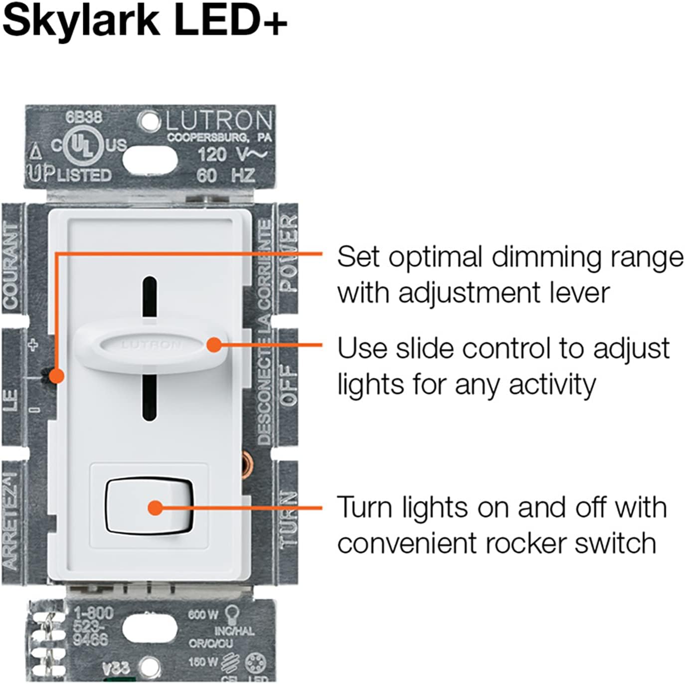 Lutron Skylark LED+ Dimmer Switch, SCL-153PR-WH, 150W Single-Pole, White, New!