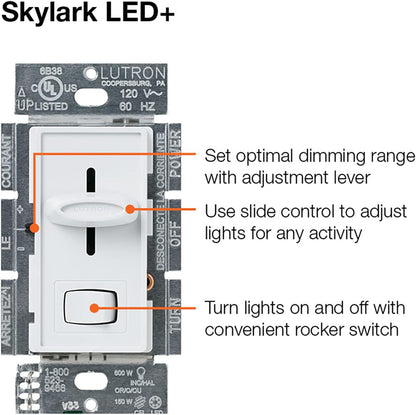 Lutron Skylark LED+ Dimmer Switch, SCL-153PR-WH, 150W Single-Pole, White, New!