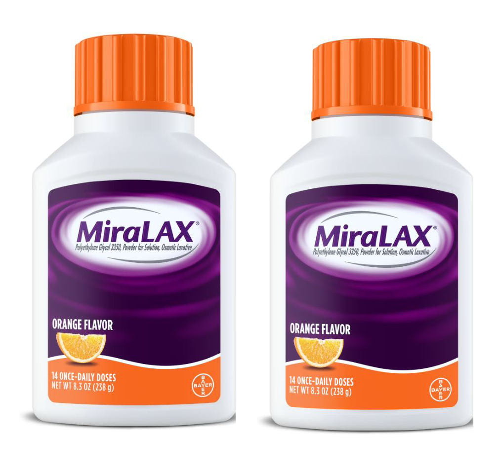 MiraLAX Orange Flav Laxative Powder 14 doses (2 Pack / 28 Doses Total) Exp 6/27