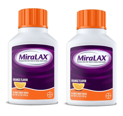 MiraLAX Orange Flav Laxative Powder 14 doses (2 Pack / 28 Doses Total) Exp 6/27