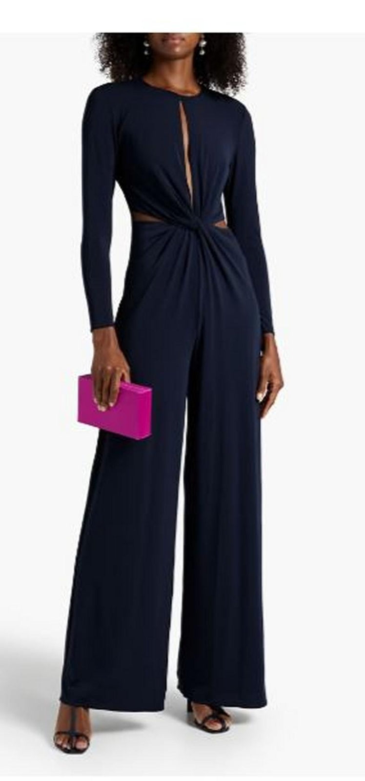 HALSTON EVENING Kathryn Twist Cutout Jumpsuit, Navy - Brand New - Free Shipping!