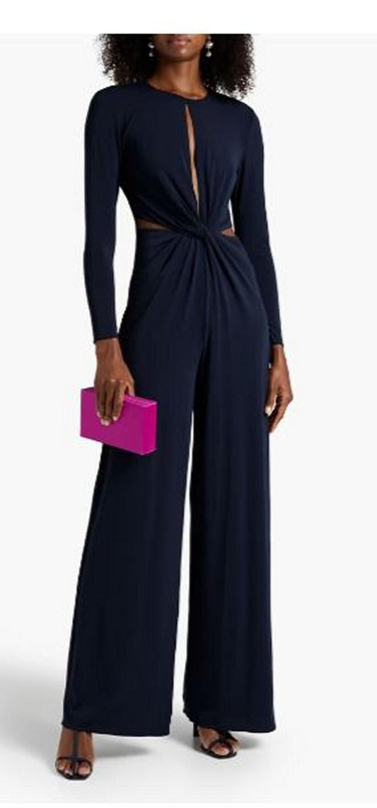 HALSTON EVENING Kathryn Twist Cutout Jumpsuit, Navy - Brand New - Free Shipping!