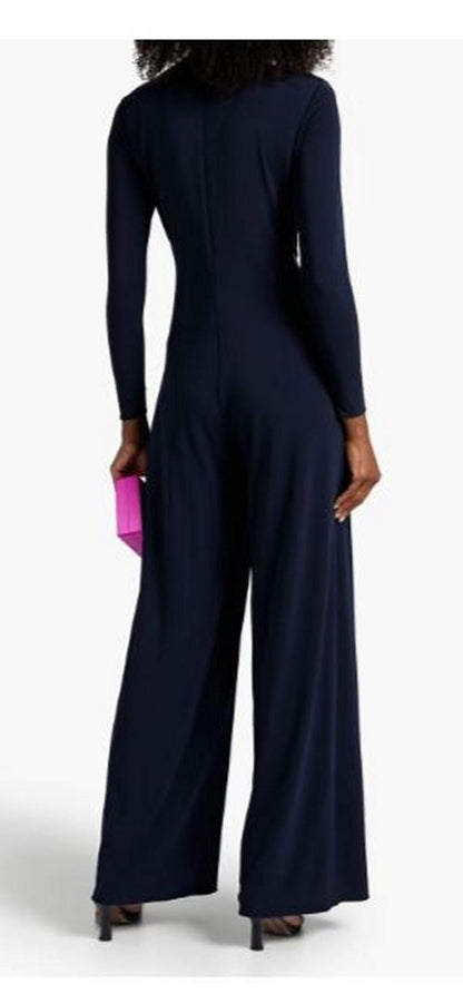 HALSTON EVENING Kathryn Twist Cutout Jumpsuit, Navy - Brand New - Free Shipping!