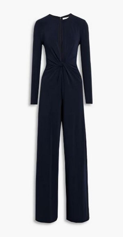 HALSTON EVENING Kathryn Twist Cutout Jumpsuit, Navy - Brand New - Free Shipping!