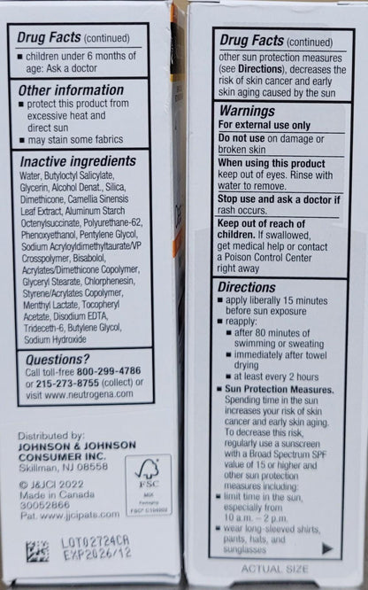 Neutrogena Clear Face Serum Sunscreen (2 Pack, 1.7 oz ea), Exp. 12/26, Free Ship