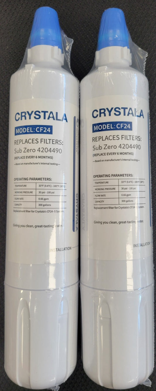 Crystala CF24 Refrigerator Filter SubZero 4204490 Replacement, (2 Pack - Sealed)