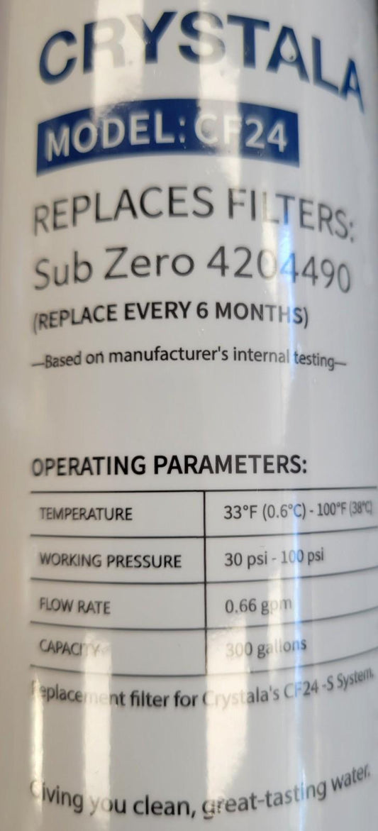 Crystala CF24 Refrigerator Filter SubZero 4204490 Replacement, (2 Pack - Sealed)