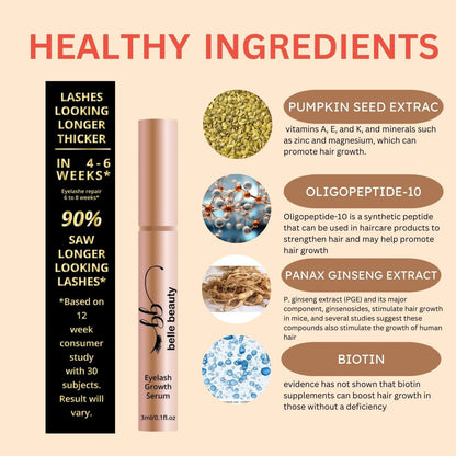 Belle Beauty Eyelash Growth Serum, 3ml / .1 fl oz - Free Shipping! - Exp. 10/27