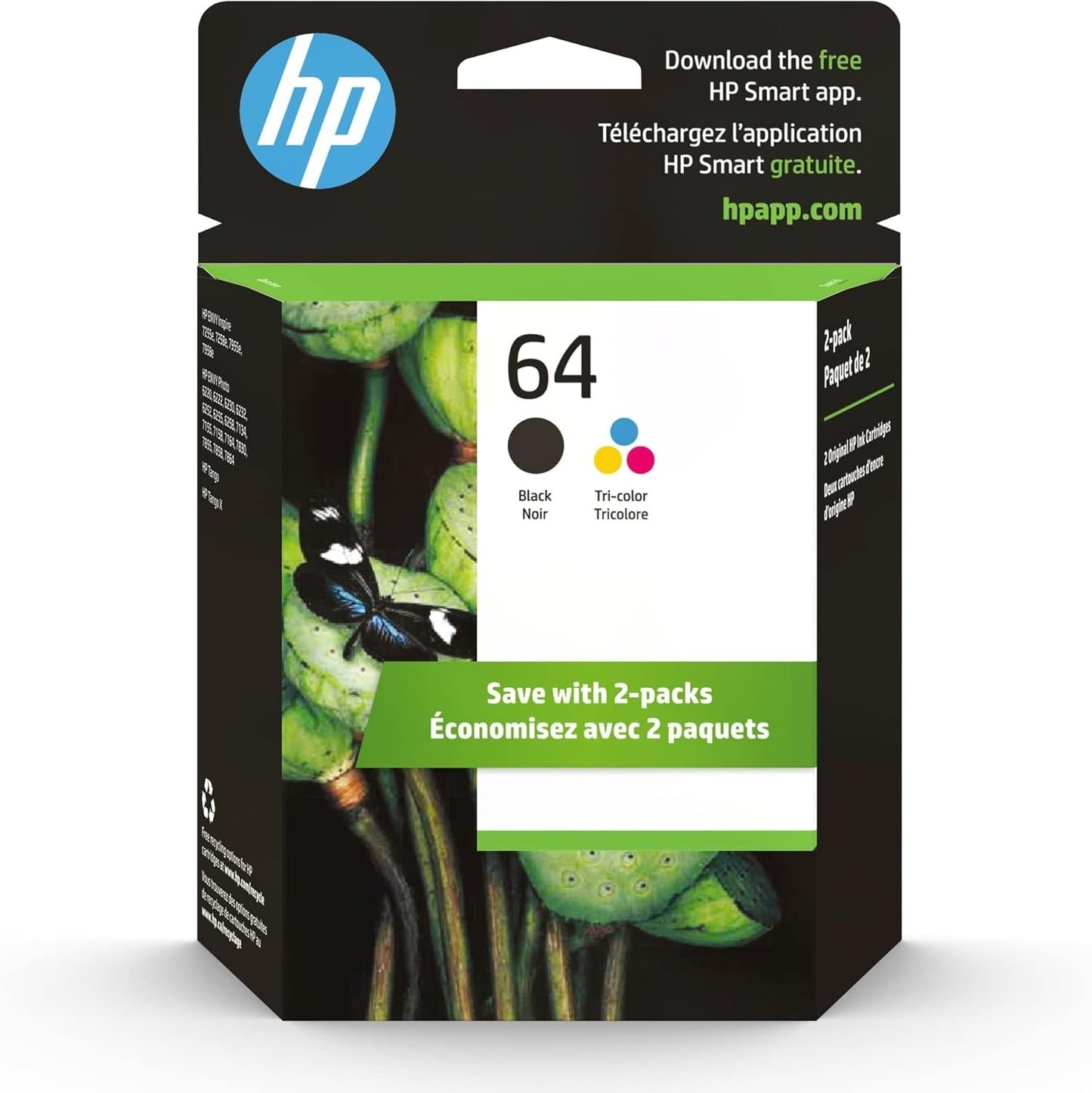 HP 64 Black & Tri-Color Ink Cartridges (Combo Pack) | X4D92AN - Exp. 1/27