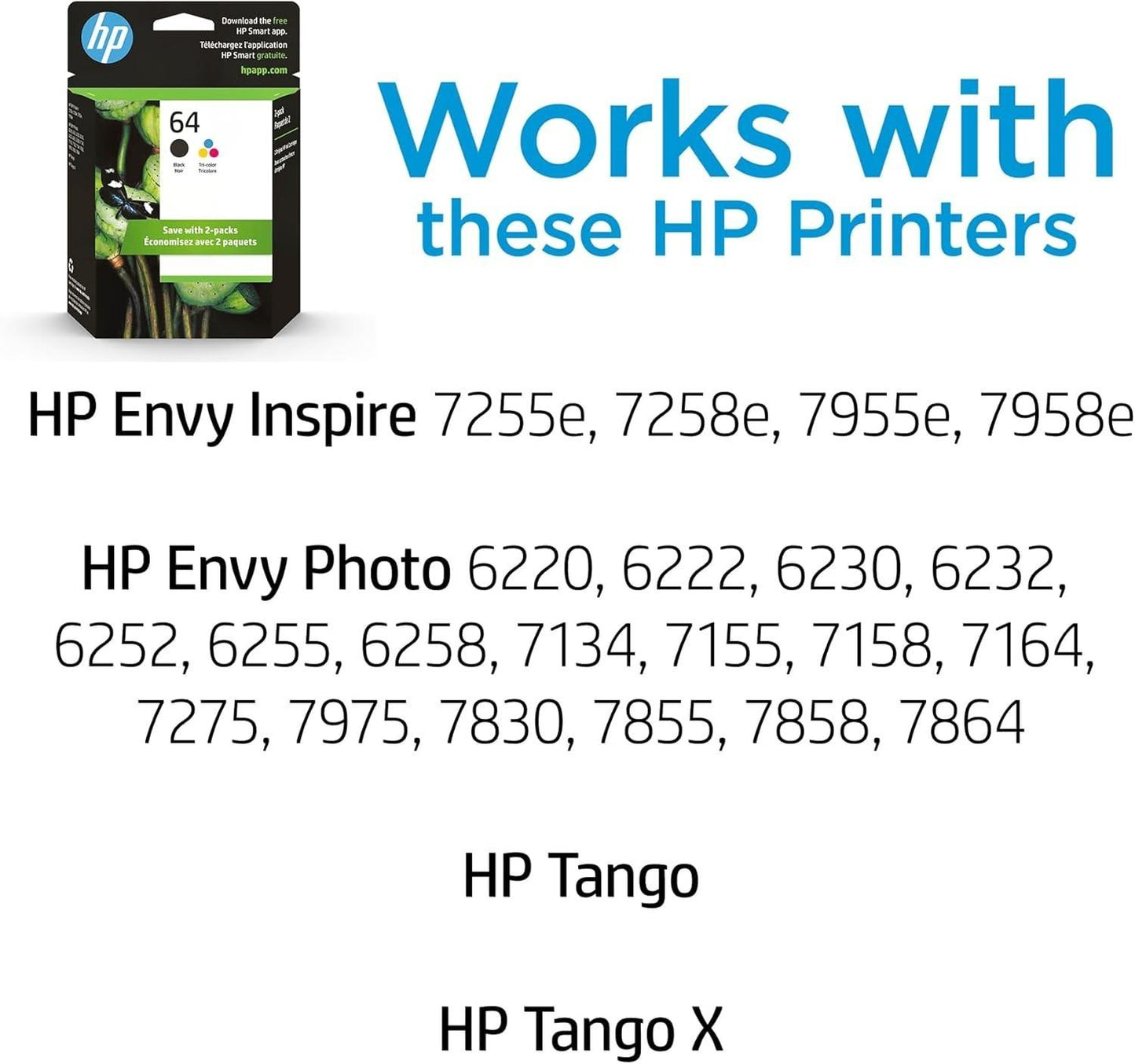 HP 64 Black & Tri-Color Ink Cartridges (Combo Pack) | X4D92AN - Exp. 1/27