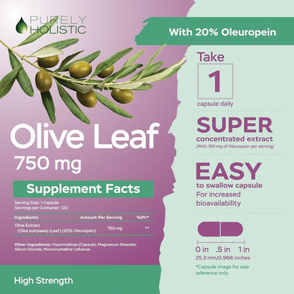 Purely Holistic Olive Leaf Extract, 750 mg, 120 capsules - Free Shipping!
