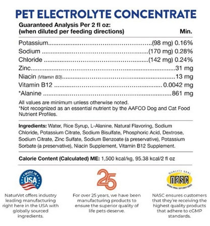 NaturVet Pet Electrolyte Concentrate for Dogs and Cats, 16 oz, Free Ship!