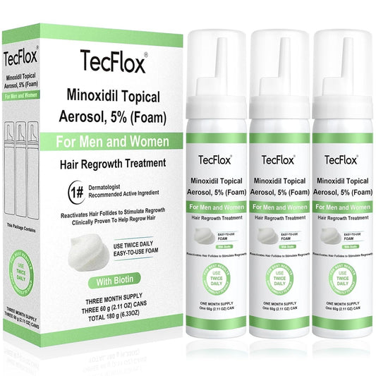 TecFlox Minoxidil Topical Aerosol, 5% (foam) Men & Women, 3 Months, Free Ship!