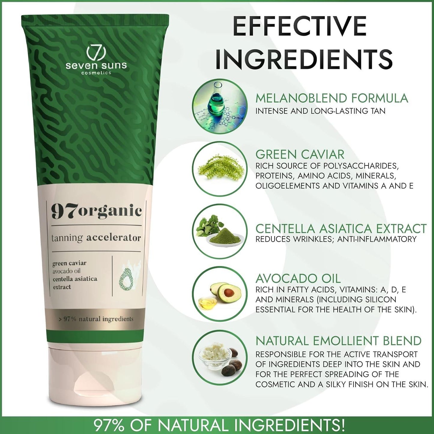 Seven Suns 97 Organic Tanning Accelerator, Tan Lotion, 8.5 oz/250 ml, Free Ship!