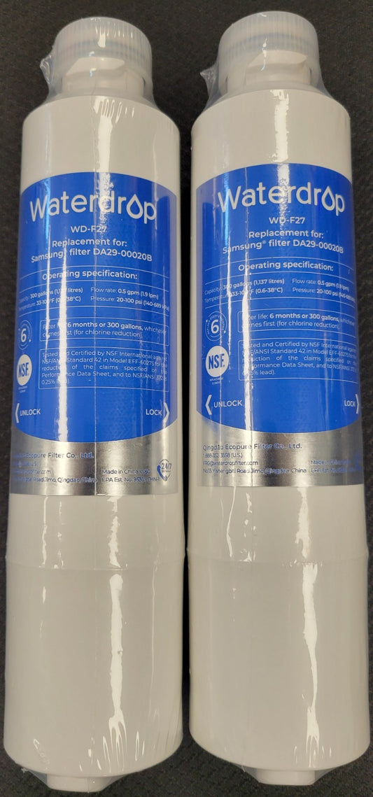 Waterdrop WD F27 Refrigerator Water Filter (2 Pack) - Samsung DA29-00020B - New!