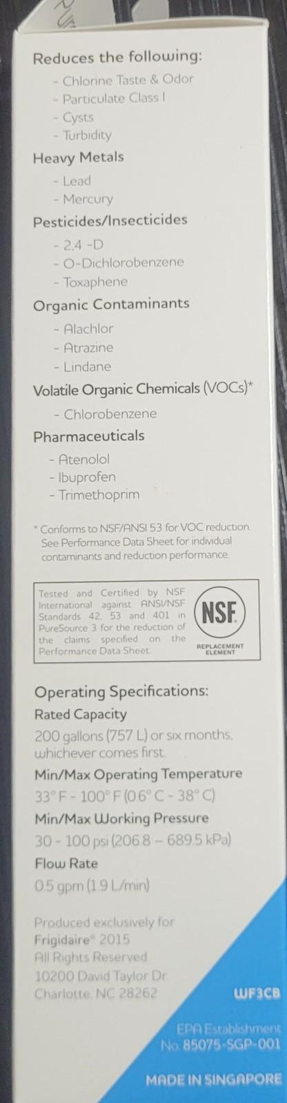 Genuine Frigidaire PureSource3 Water Filter, WF3CB (White) New sealed, Free Ship