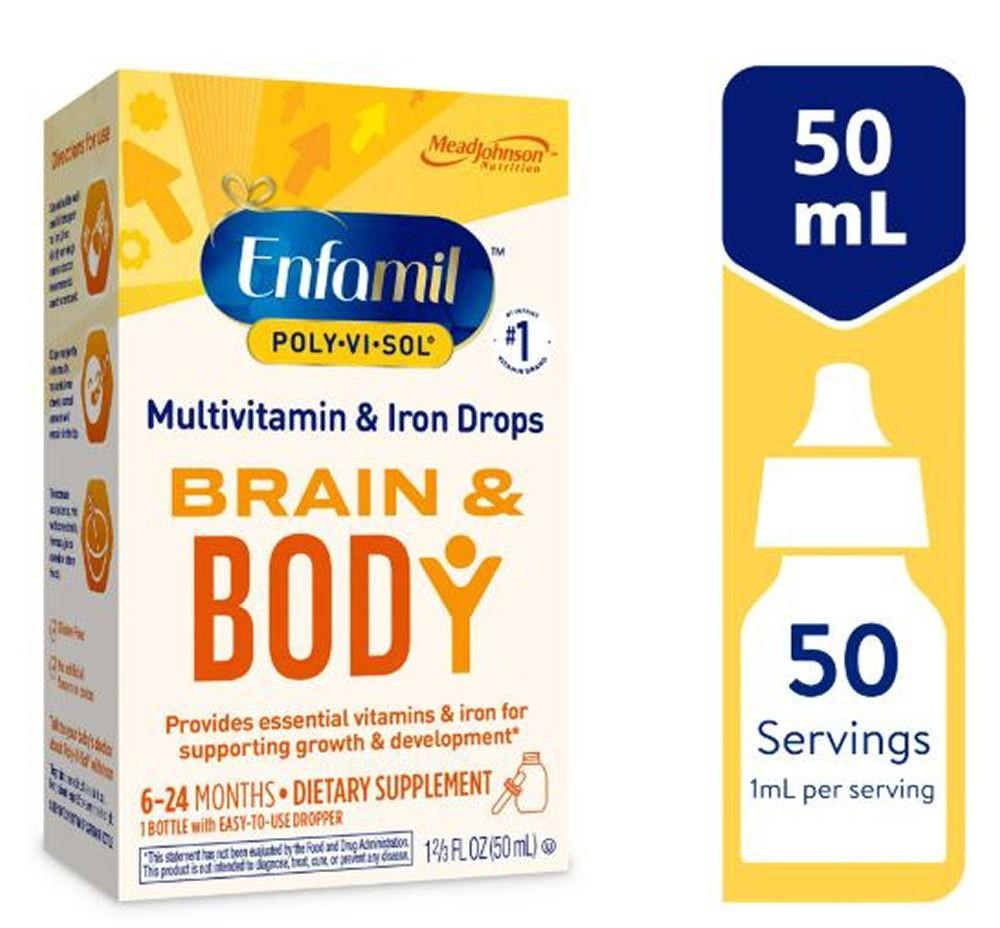 Enfamil Multivitamin & Iron Drops Brain & Body (3 Pack - 1 2/3 oz ea) Exp. 12/25