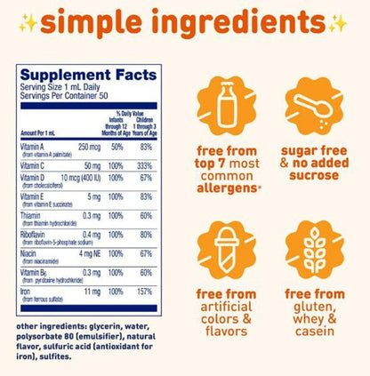 Enfamil Multivitamin & Iron Drops Brain & Body (3 Pack - 1 2/3 oz ea) Exp. 12/25