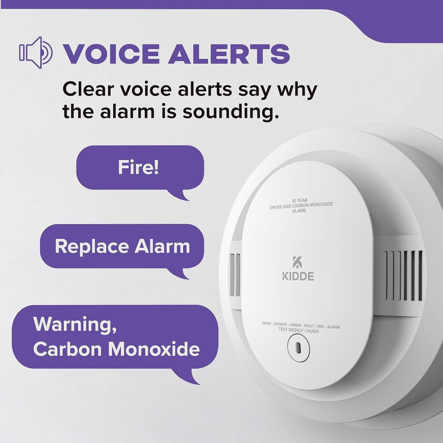 Kidde Smoke & Carbon Monoxide Detector (30CUA10-V), (New, 2 Pack, 10 yr, Voice)