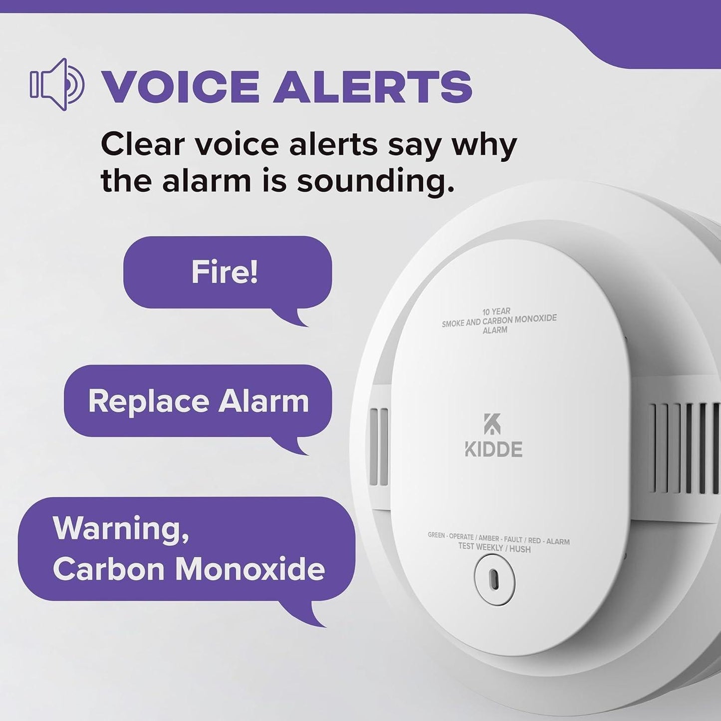 Kidde Smoke & Carbon Monoxide Detector (30CUD10-V), (New, 2 Pack, 10 yr, Voice)