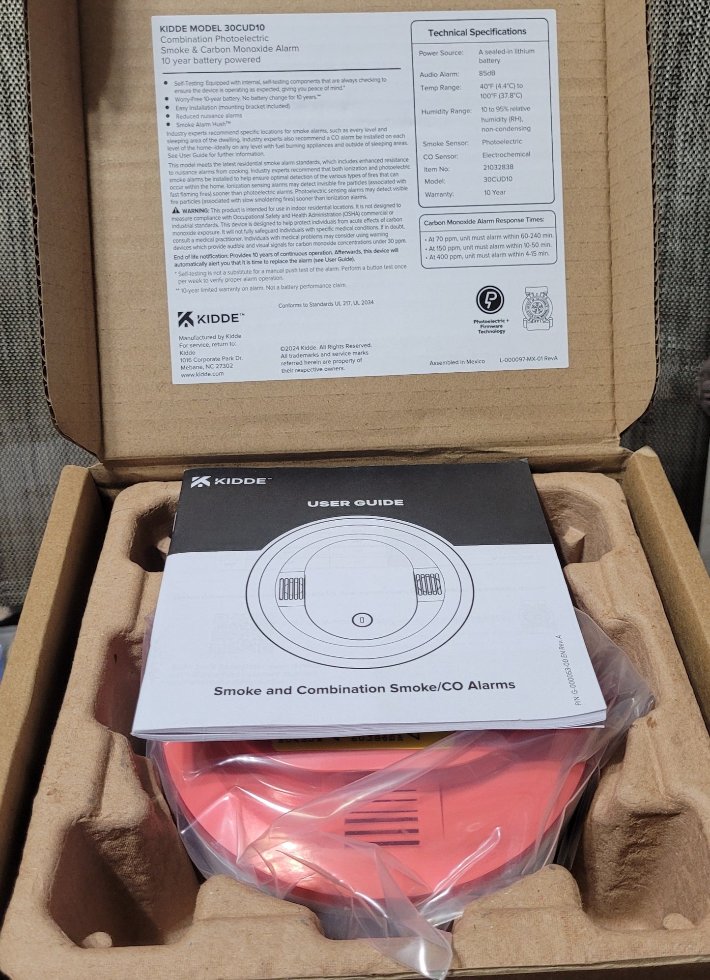 Kidde 30CUD10 Smoke and Carbon Monoxide Detector, 10 Year Battery, New (Open Box