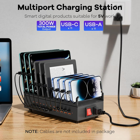 RUANSZZ (ZETX300U) Multiport 22 Port USB-A & USB-C Charging Station w/ Dividers
