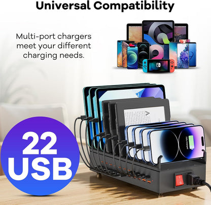 RUANSZZ (ZETX300U) Multiport 22 Port USB-A & USB-C Charging Station w/ Dividers