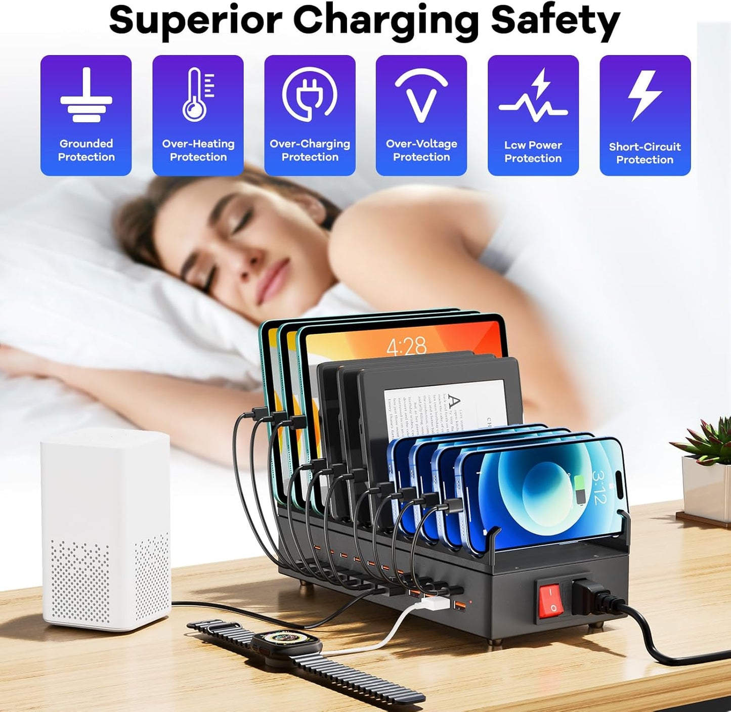 RUANSZZ (ZETX300U) Multiport 22 Port USB-A & USB-C Charging Station w/ Dividers