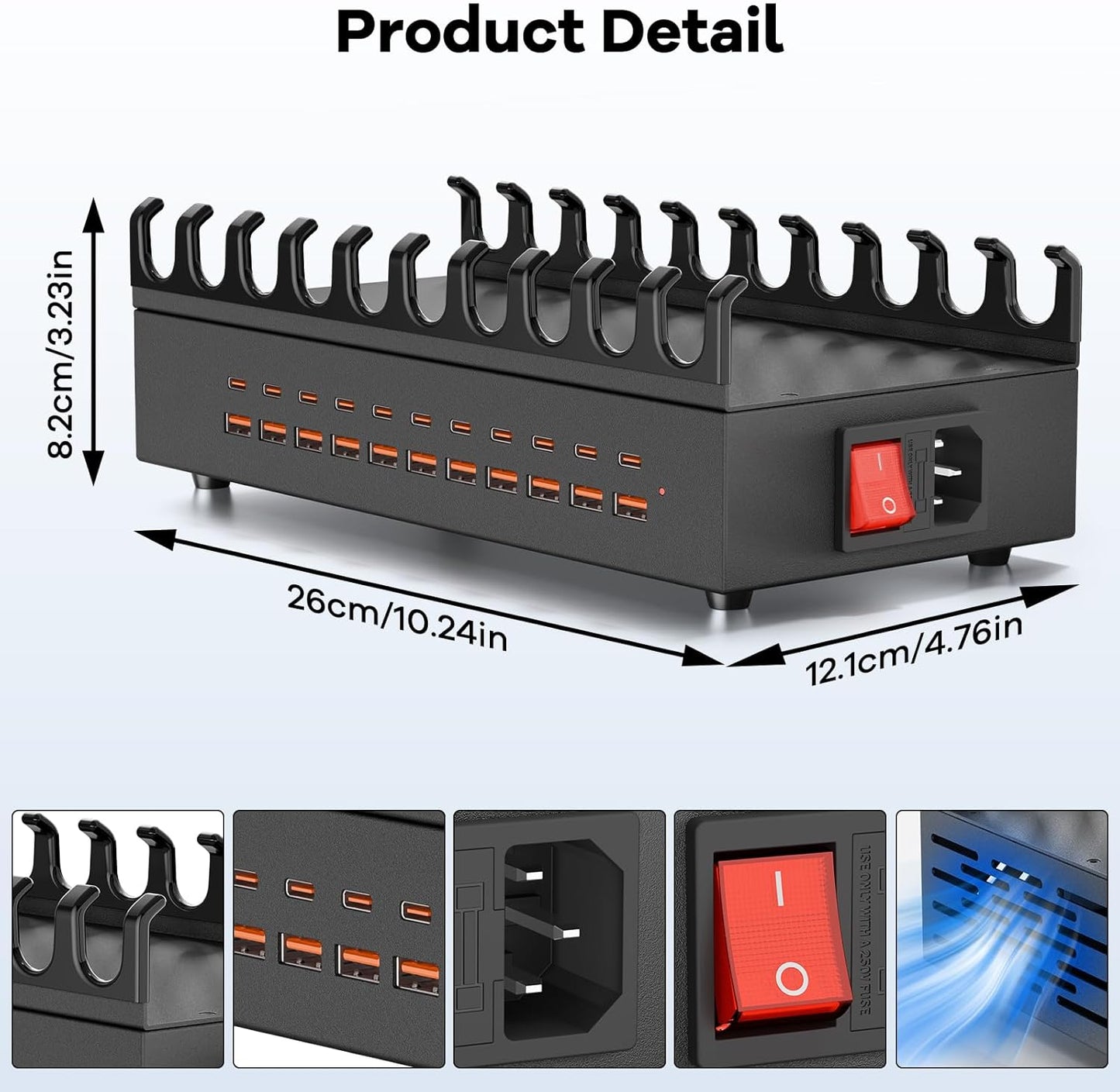 RUANSZZ (ZETX300U) Multiport 22 Port USB-A & USB-C Charging Station w/ Dividers