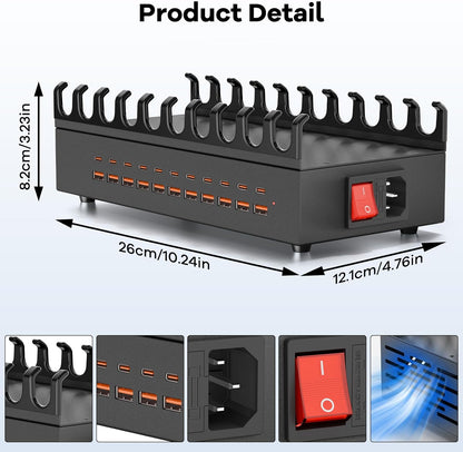 RUANSZZ (ZETX300U) Multiport 22 Port USB-A & USB-C Charging Station w/ Dividers