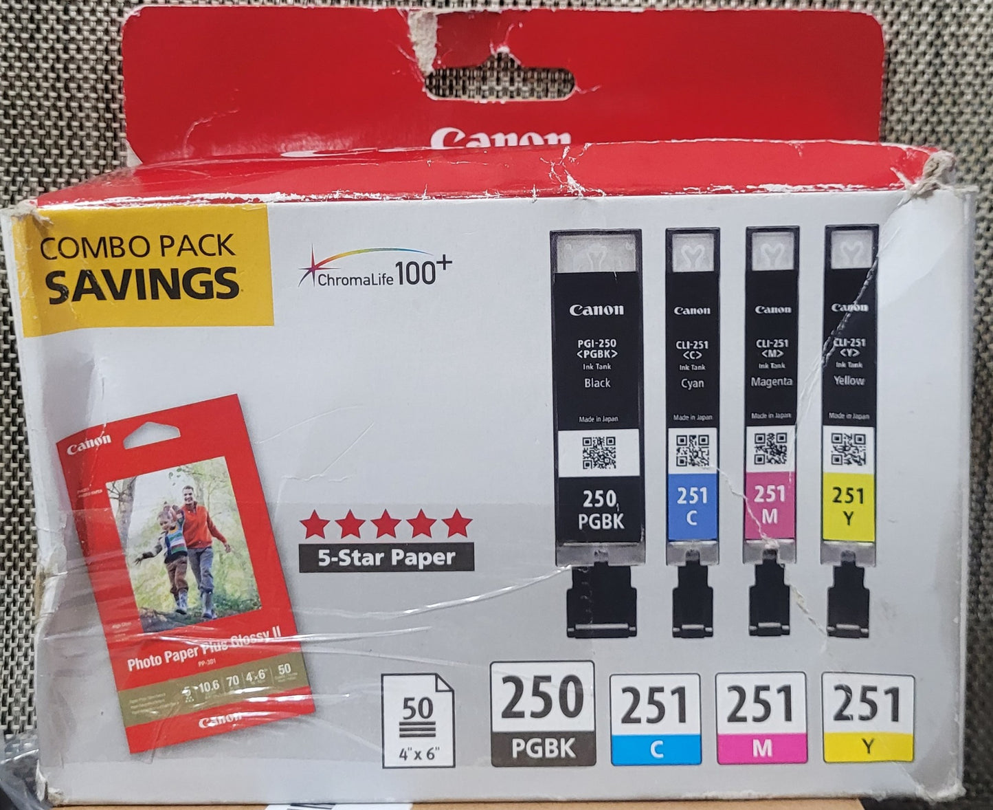 Canon PGI-250 & CLI-251 4-Cartridge Color Combo Pack w/ 4"x6" Photo Paper, New!