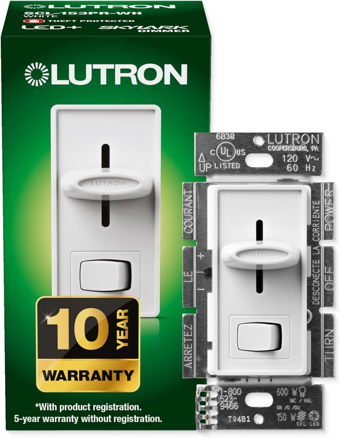 Lutron Skylark LED+ Dimmer Switch, SCL-153PR-WH, 150W Single-Pole, White, New!
