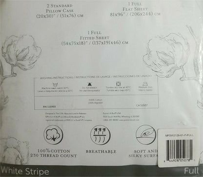 Surefit Premier Cotton Sateen Full Sheet Set - 230 TC - White Stripe - Sealed!