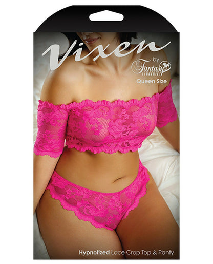 Fantasy Lingerie - Hypnotized Lace Crop Top & Panty Set, Pink - Queen Size - NEW