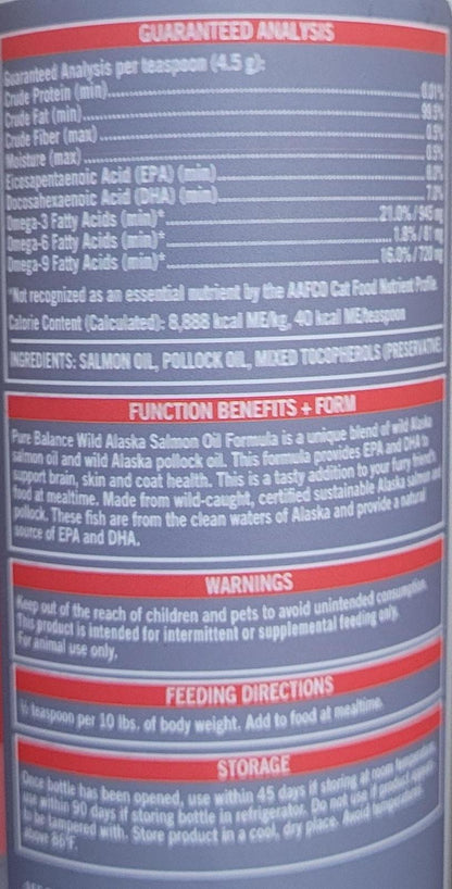 Pure Balance Pro Plus Alaskan Salmon Oil formula for Cats, 8oz - Exp. 6/25