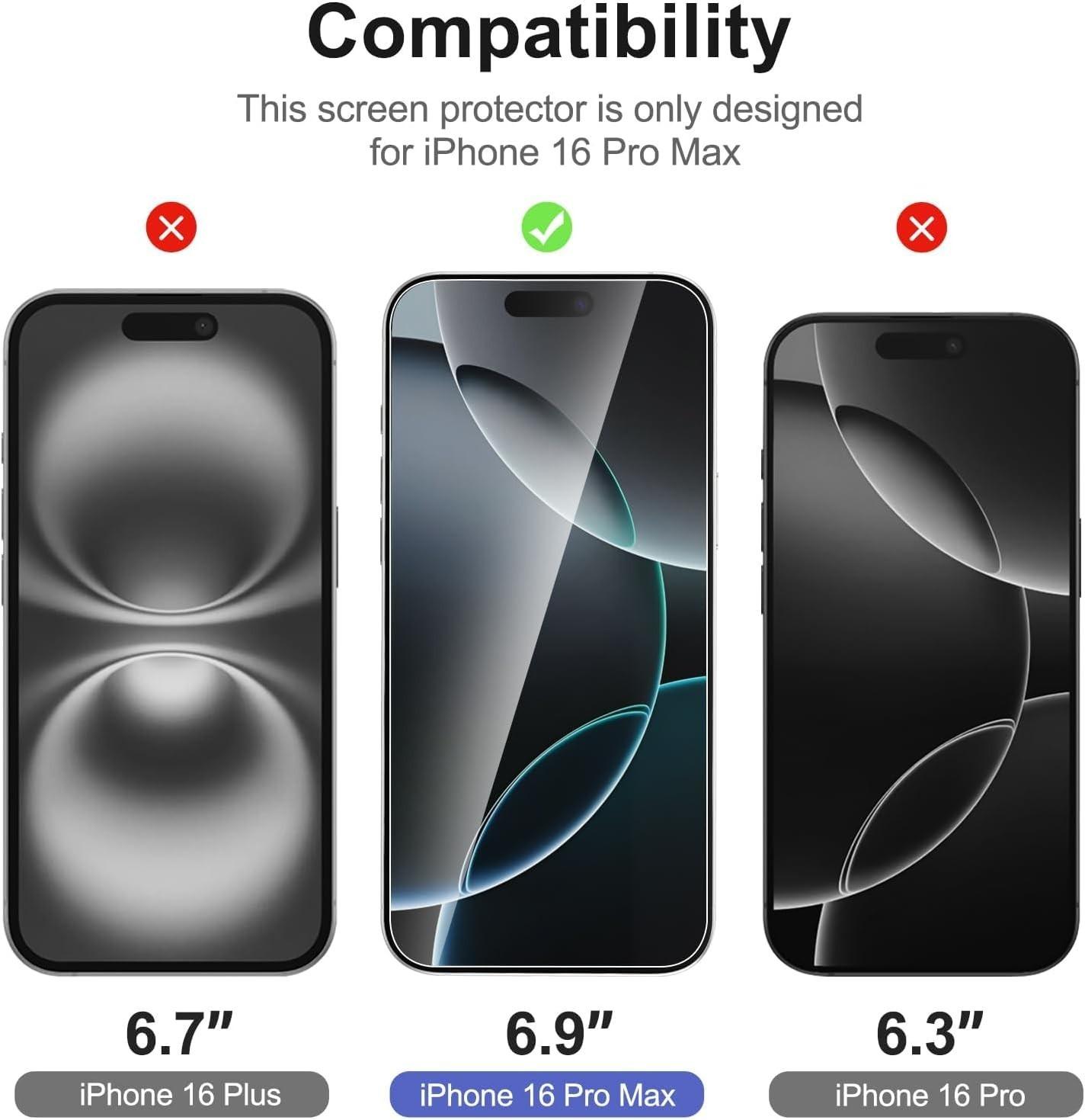 NEW'C 9h Tempered Glass for iPhone 16 Pro Max (6-9 pcs) - Free Shipping!